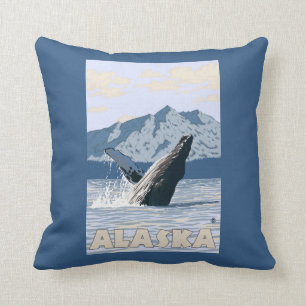 AlaskaHumpback Whale Vintage Travel Poster Cushion