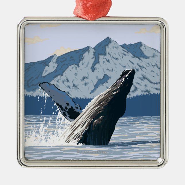 AlaskaHumpback Whale Vintage Travel Poster Metal Ornament (Front)