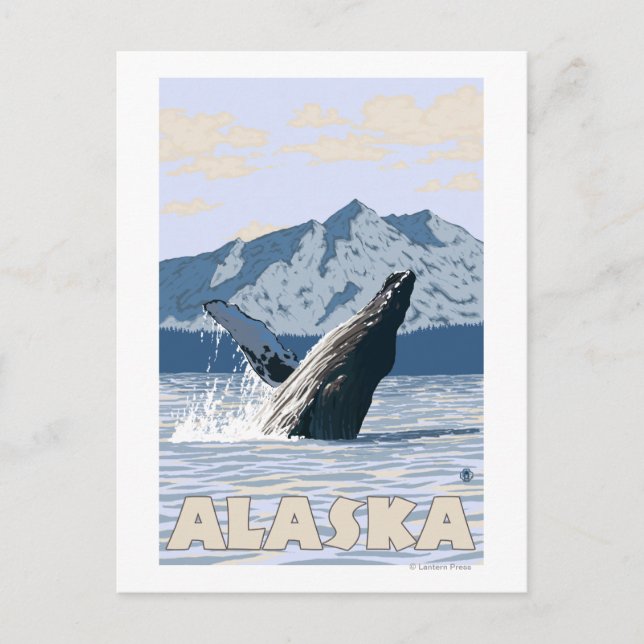 AlaskaHumpback Whale Vintage Travel Poster Postcard (Front)