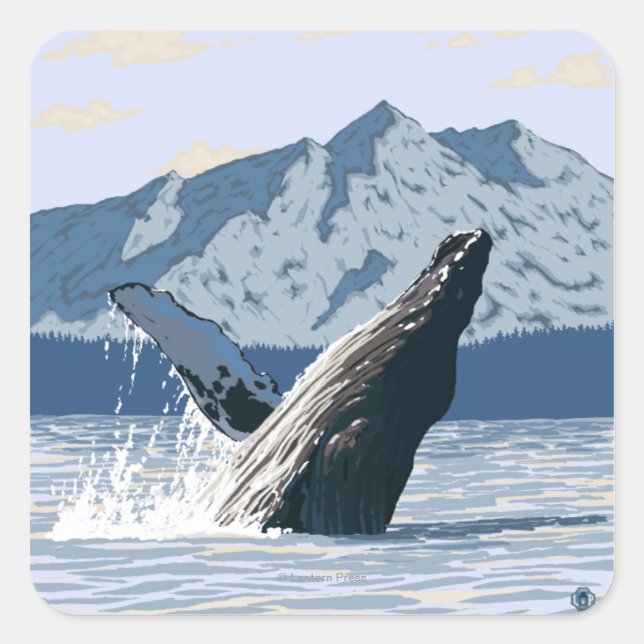 AlaskaHumpback Whale Vintage Travel Poster Square Sticker (Front)