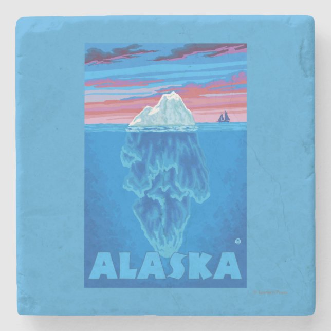 AlaskaIceberg Vintage Travel Poster Stone Coaster (Front)