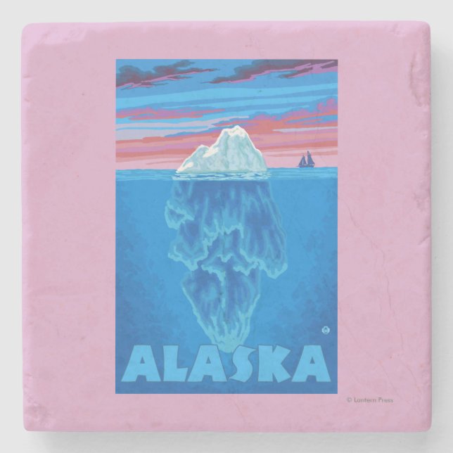 AlaskaIceberg Vintage Travel Poster Stone Coaster (Front)