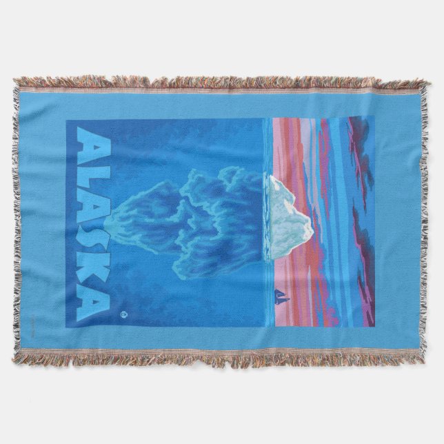 AlaskaIceberg Vintage Travel Poster Throw Blanket (Front)