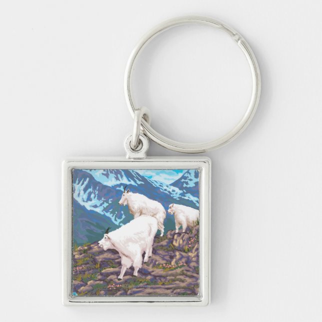 AlaskaMountain Goats Vintage Travel Poster Key Ring (Front)