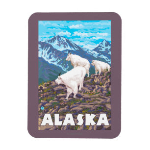 AlaskaMountain Goats Vintage Travel Poster Magnet