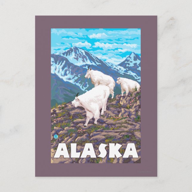 AlaskaMountain Goats Vintage Travel Poster Postcard (Front)