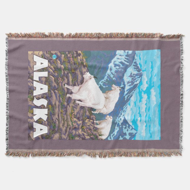 AlaskaMountain Goats Vintage Travel Poster Throw Blanket (Front)