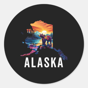 Alaskan Bear Animal Alaska Map Souvenirs Vacation Classic Round Sticker