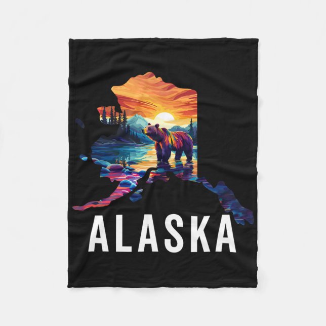 Alaskan Bear Animal Alaska Map Souvenirs Vacation  Fleece Blanket (Front)
