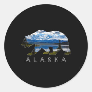 Alaskan Bear With Lake Mountain Classic Round Sticker