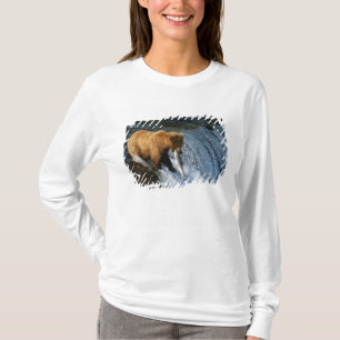 Alaskan Brown Bear Catching Salmon at Brooks T-Shirt