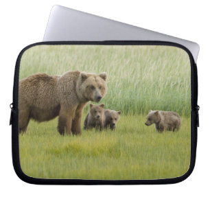 Alaskan Brown Bear Sow and three Cubs, Ursus Laptop Sleeve