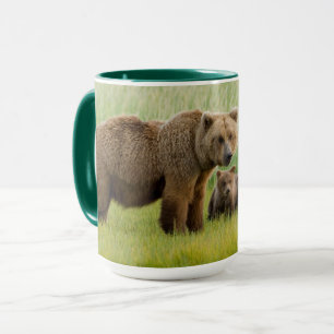 Alaskan Brown Bear with Cubs in a Meadow Mug