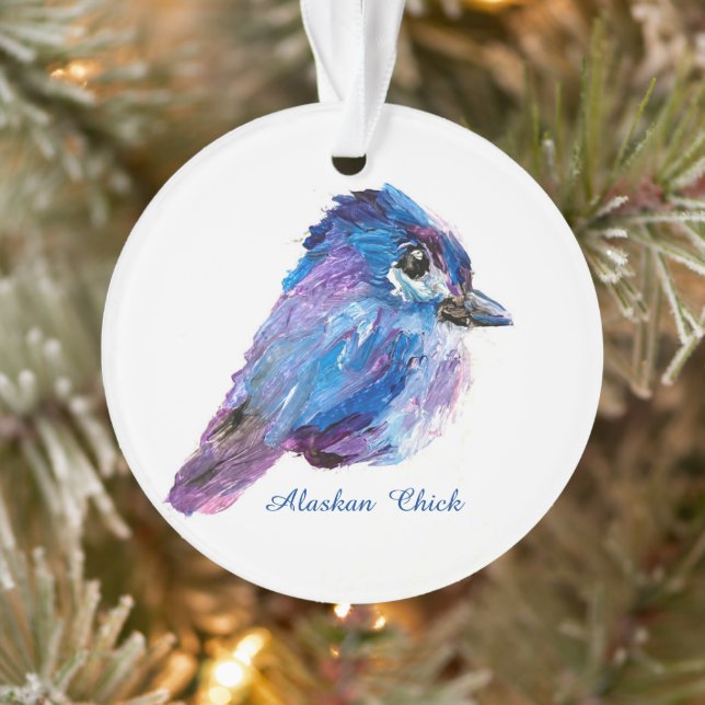 Alaskan Chick acrylic ornament w/QR_no Holid (Tree)