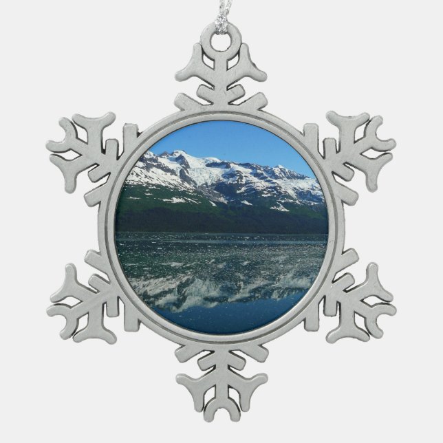 Alaskan Coastline Beautiful Nature Photography Snowflake Pewter Christmas Ornament (Front)