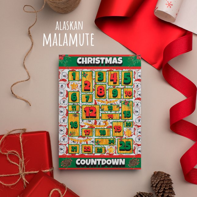 Alaskan Dog Countdown Christmas Advent Calendar Holiday Card (Creator Uploaded)