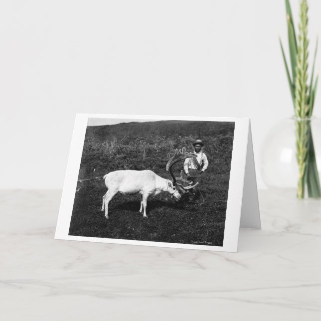 Alaskan Eskimo and Captured Reindeer Card (Front)
