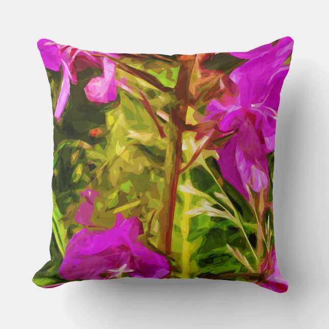 Alaskan Fireweed Pink Wildflower Abstract Cushion (Front)