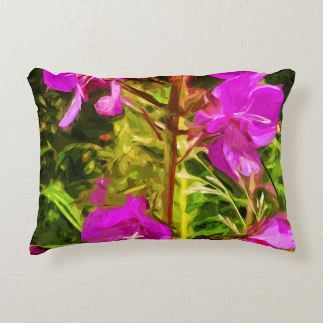 Alaskan Fireweed Pink Wildflower Abstract Decorative Cushion (Front)