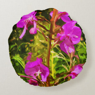 Alaskan Fireweed Pink Wildflower Abstract Round Cushion