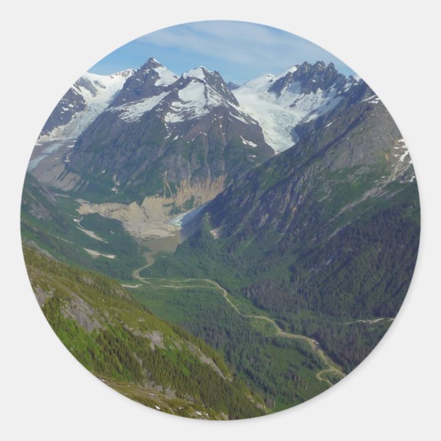 Alaskan Glacier-Carved Valley Classic Round Sticker (Front)