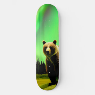 Alaskan Grizzly Bear and Green Aurora Borealis  Skateboard