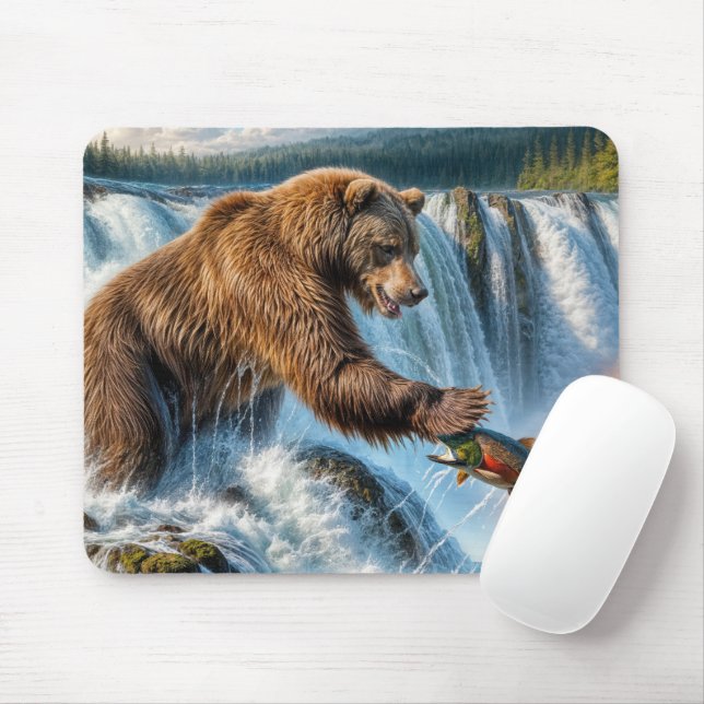 Alaskan Grizzly Bear Fishing Mouse Pad (With Mouse)