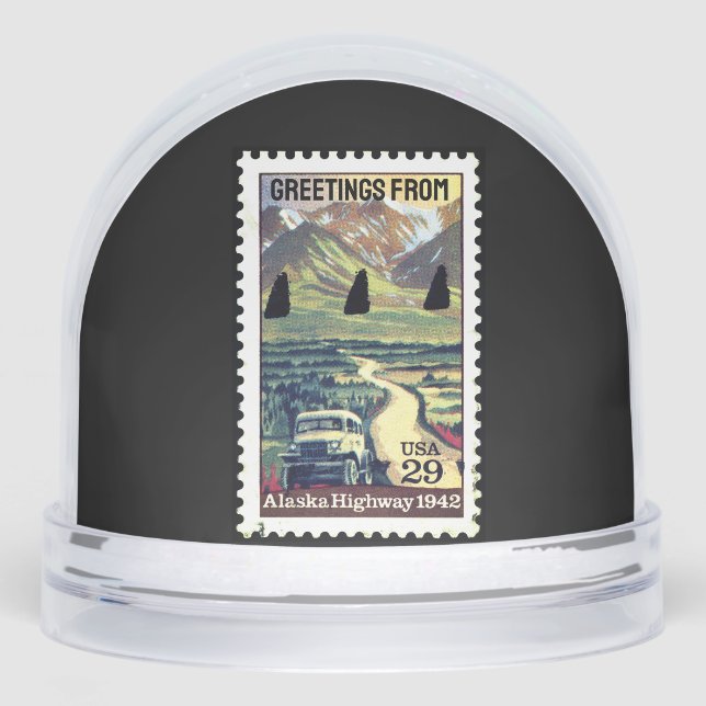 Alaskan Highway 1942 Stamp Historical WWII Route Snowglobe (Front)
