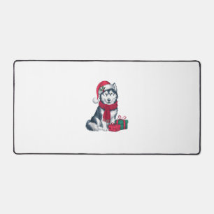 Alaskan Husky Dog Christmas Outfits Santa Hat Dog Desk Mat
