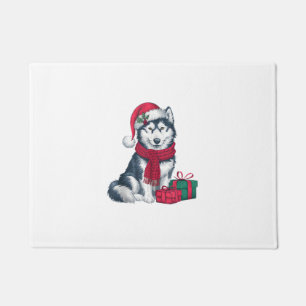 Alaskan Husky Dog Christmas Outfits Santa Hat Dog Doormat