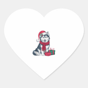 Alaskan Husky Dog Christmas Outfits Santa Hat Dog  Heart Sticker