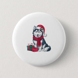 Alaskan Husky Dog Christmas Parties Holiday Santa 6 Cm Round Badge