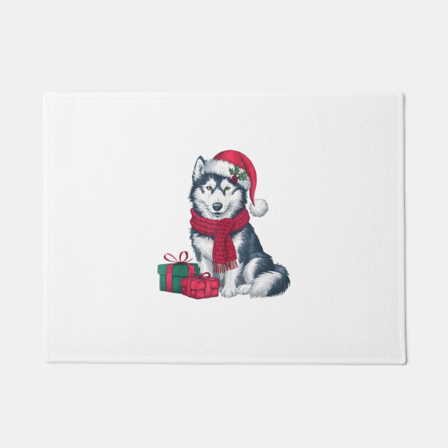Alaskan Husky Dog Christmas Parties Holiday Santa  Doormat (Front)