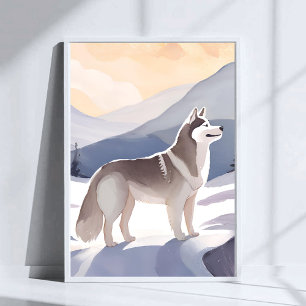 Alaskan Husky   Dog Mountain Watercolor Art Poster