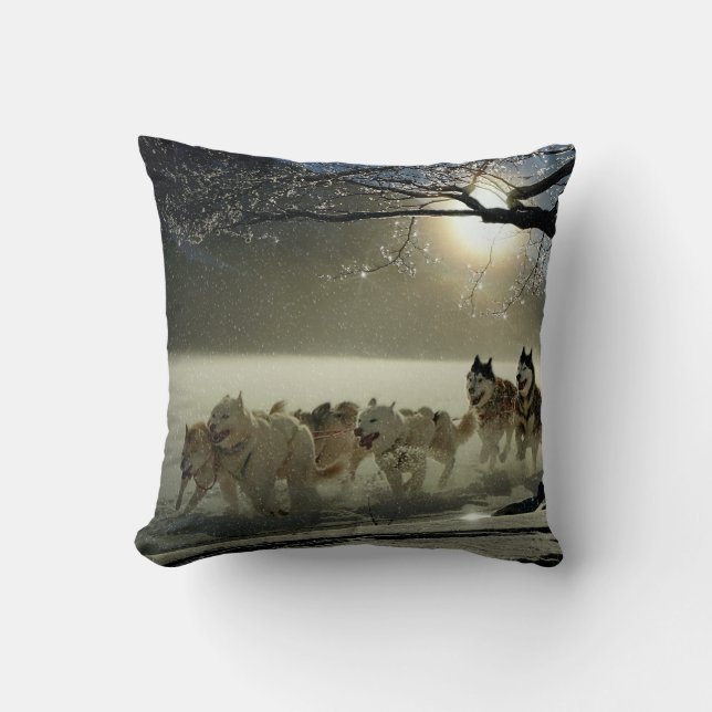 Alaskan Husky Dog Sled Race Cushion (Front)