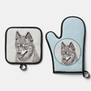 Alaskan Klee Kai AKK Husky Painting Cute Dog Art Oven Mitt & Pot Holder Set
