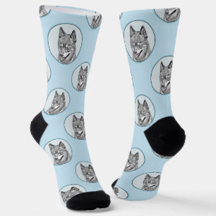 Alaskan Klee Kai AKK Husky Painting Cute Dog Art Socks