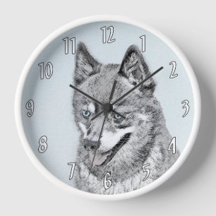 Alaskan Klee Kai Painting - Cute Original Dog Art Clock