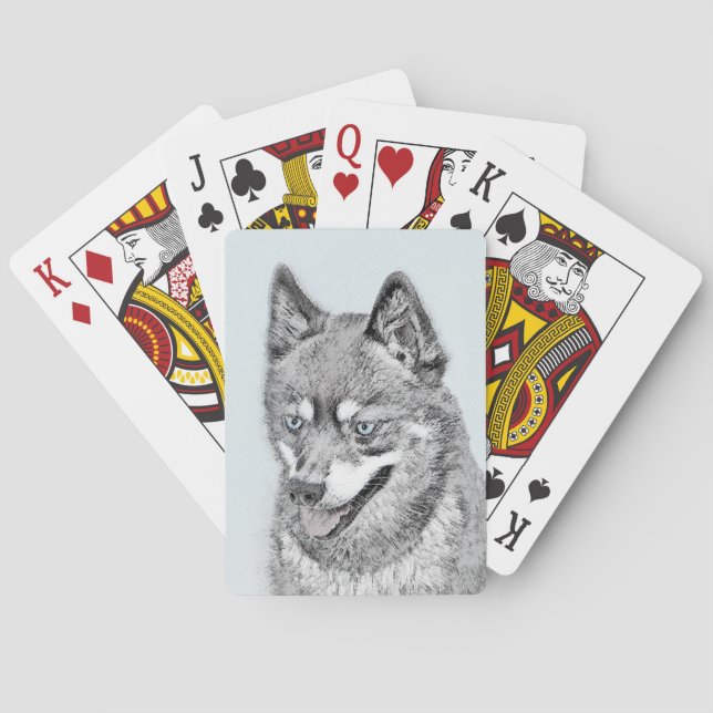 Alaskan Klee Kai Painting - Cute Original Dog Art Playing Cards (Back)