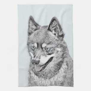 Alaskan Klee Kai Painting - Cute Original Dog Art Tea Towel