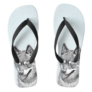 Alaskan Klee Kai Painting - Cute Original Dog Art Thongs