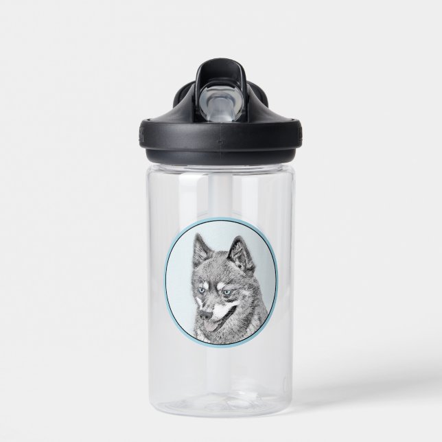 Alaskan Klee Kai Painting - Cute Original Dog Art Water Bottle (Front)