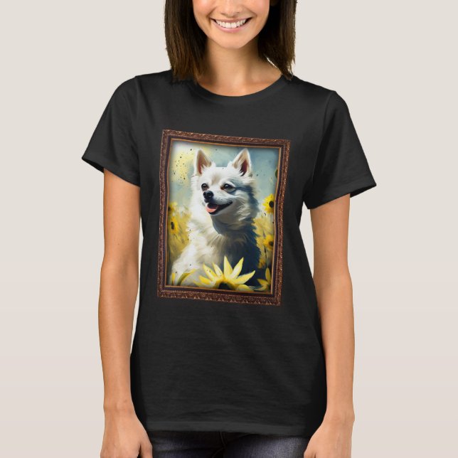 Alaskan Klee Kai Painting Sunflower Flower Mum Wom T-Shirt (Front)