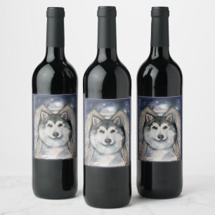 Alaskan Malamute Angel Wine Label