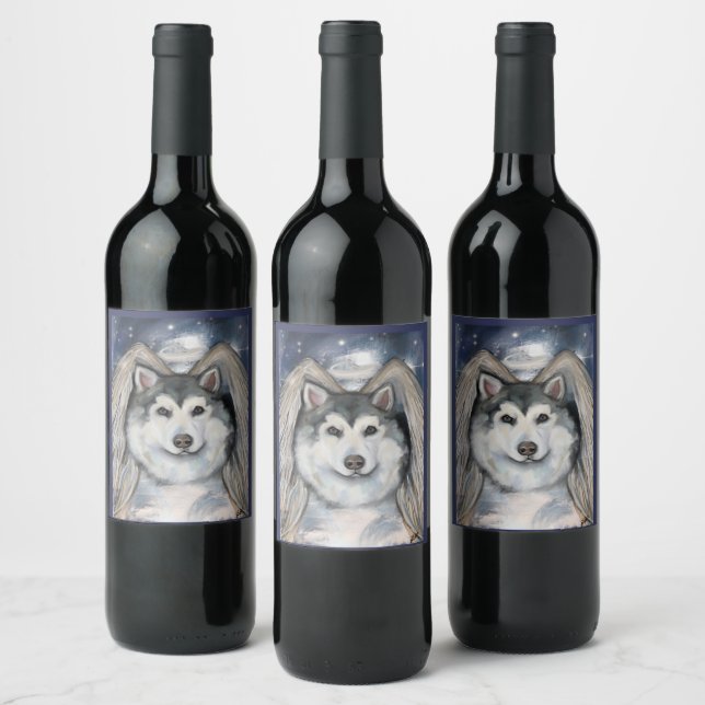 Alaskan Malamute Angel Wine Label (Bottles)
