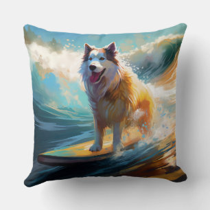 Alaskan Malamute Beach Surfing Painting Cushion