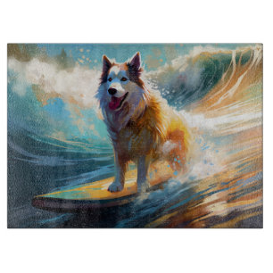 Alaskan Malamute Beach Surfing Painting Cutting Board