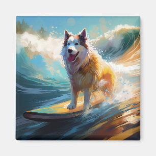 Alaskan Malamute Beach Surfing Painting  Magnet