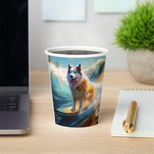 Alaskan Malamute Beach Surfing Painting Paper Cups