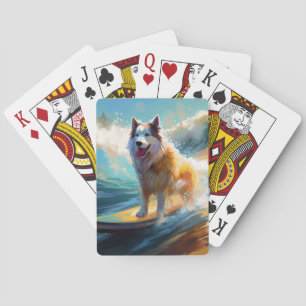 Alaskan Malamute Beach Surfing Painting  Playing Cards